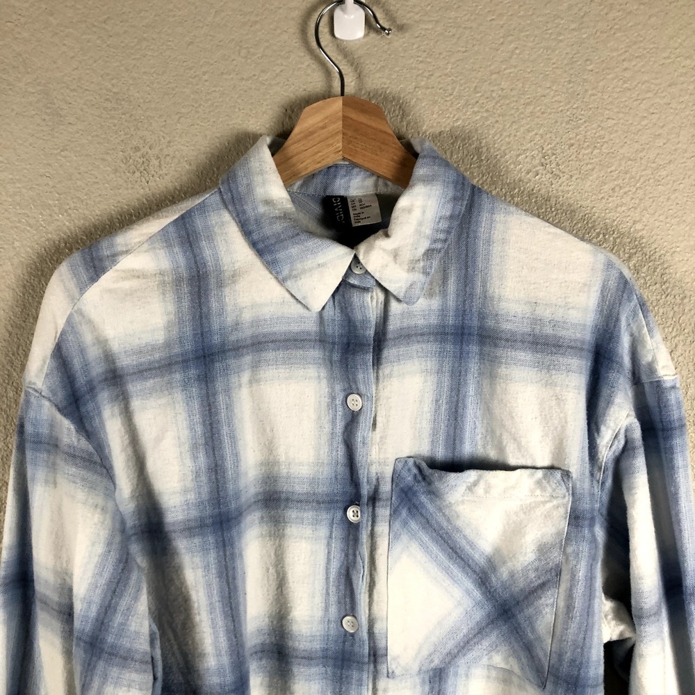 Divided Shirt Women X Small Blue White Cotton Plaid Flannel Outdoory Gorpcore